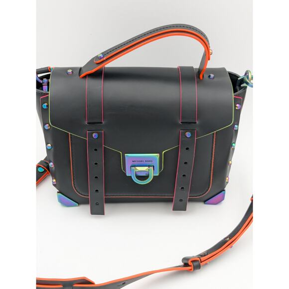 Michael Kors Manhattan Medium Contrast-Trim Leather Satchel in Black neon - Picture 3 of 16